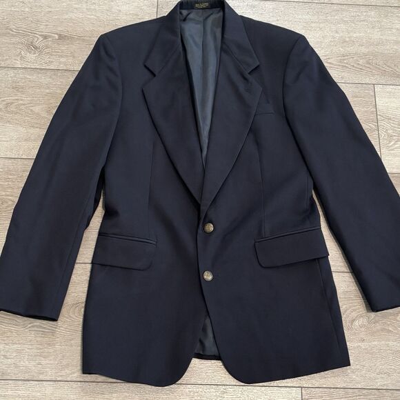 Oscar de la Renta Blazer Jacket Mens 39L Wool Dark Navy Blue Gold Two Button - Picture 1 of 11